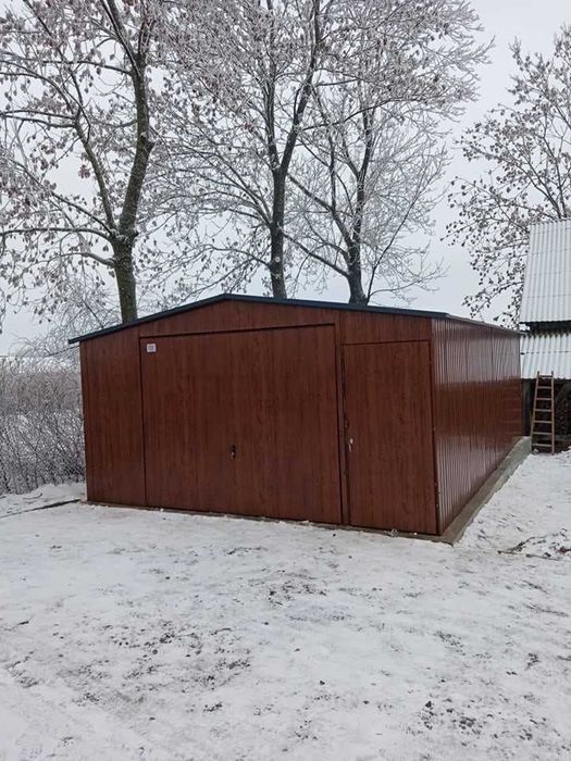 Garaż blaszany 2 stanowiska 6x6 dwuspad drewnopodobny PRODUCENT (197)