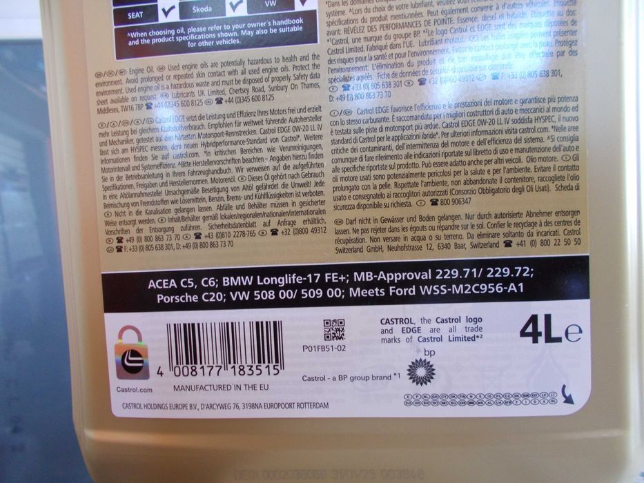 Castrol Edge 0w-20 LL IV ( 4 Lt )