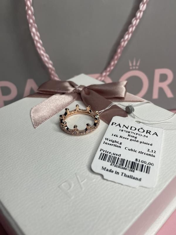 Каблучка корона Pandora рожеве золото з біркою оригінал