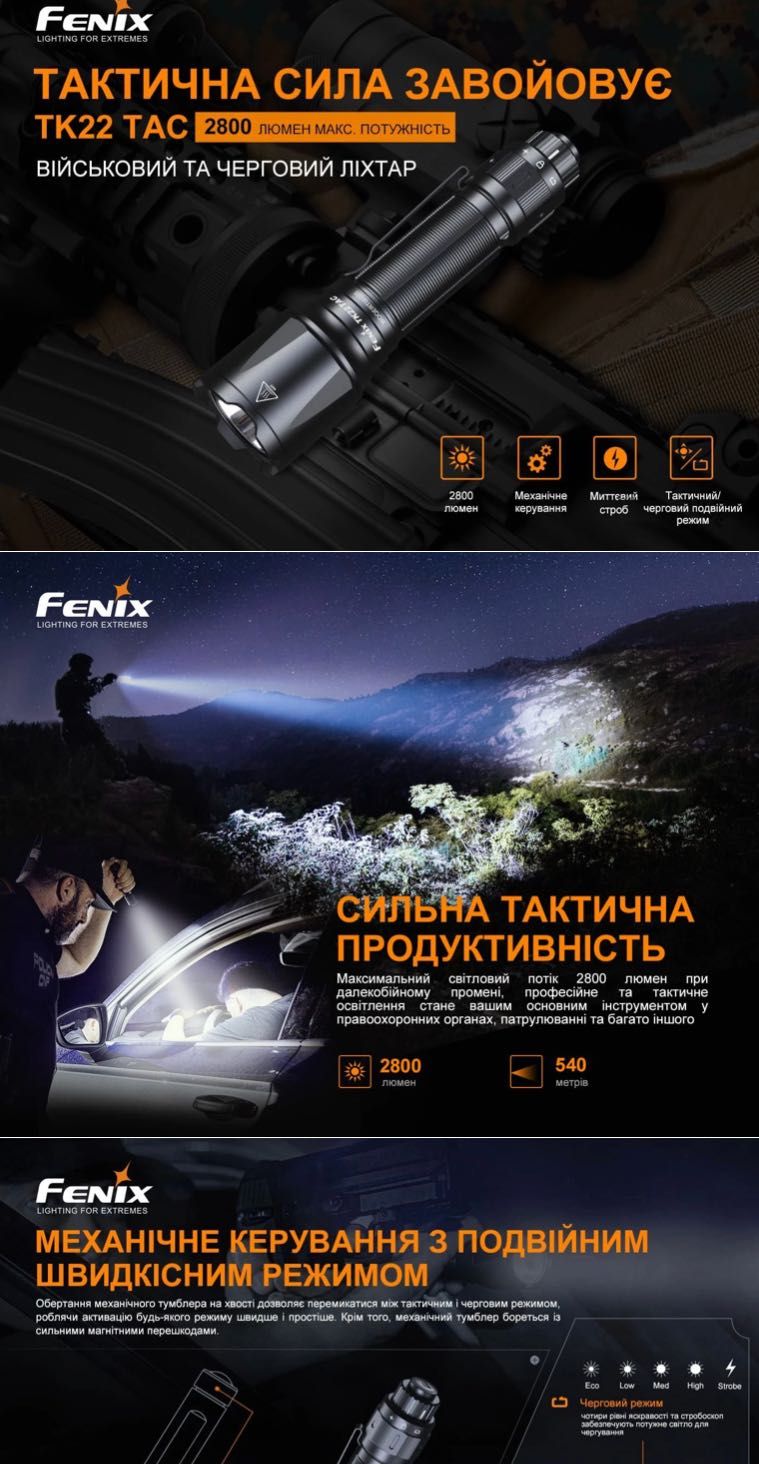 Fenix TK22TAC/С АКБ 21700/2800 люмен/540 метров/тактический фонарь