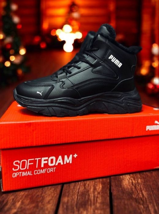 Жіночі зимові чорні кросівки Puma/натуральная кожа/зимние ботинки пума