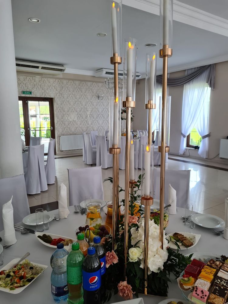 Złote świeczniki na ślub wesele HIT