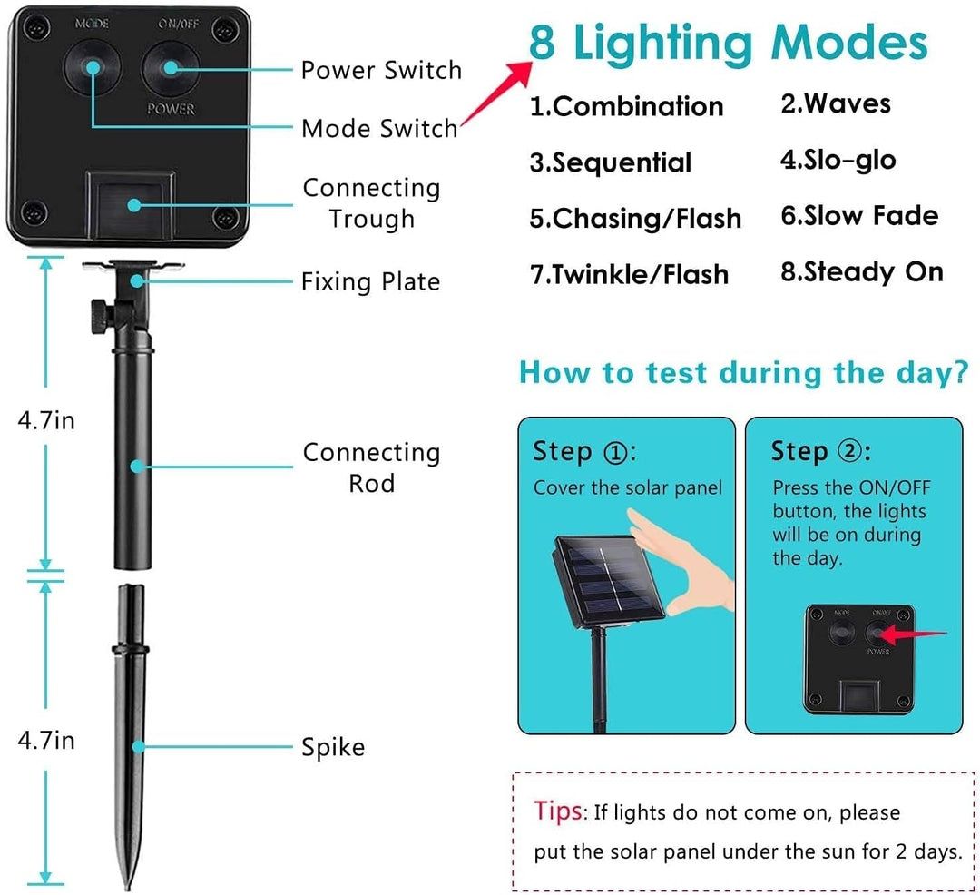 Zewnętrzne,  solarne lampki RGB 20m 180 diod