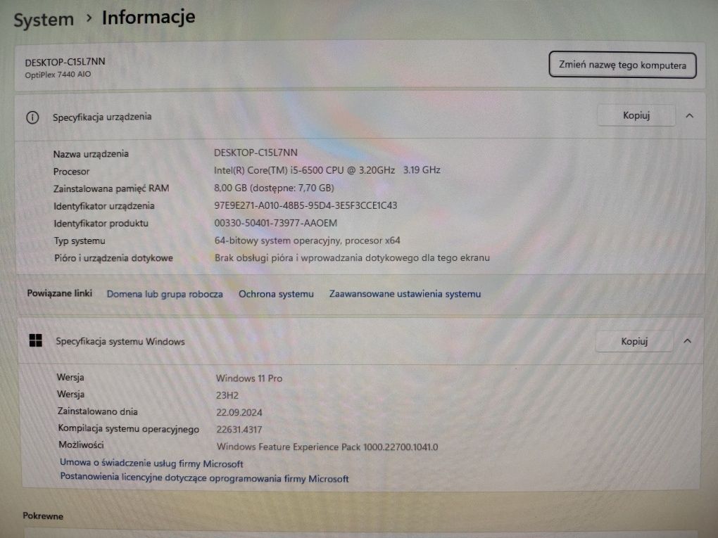 Komputer Dell Optiplex 7440 All in One