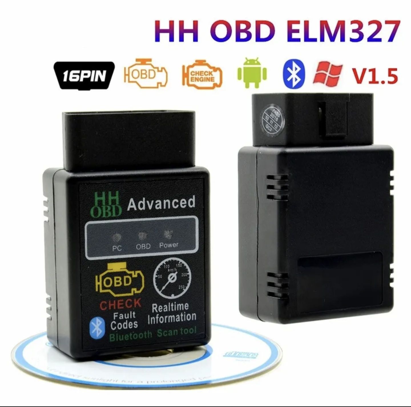 Автосканер блютуз ELM 327 v1.5 hh obd, obd2