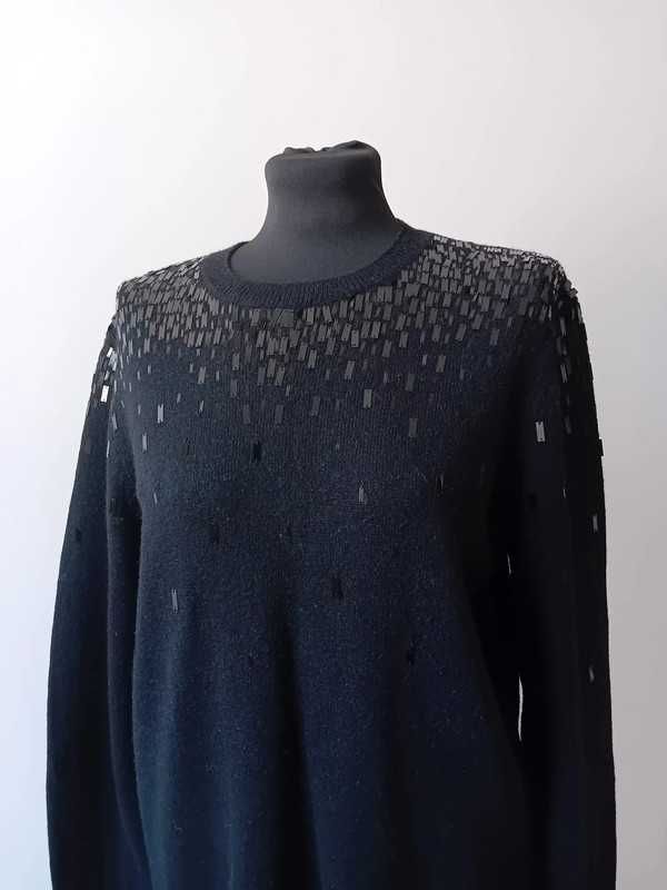 Czarny, długi sweter damski Guess Marciano, rozmiar M