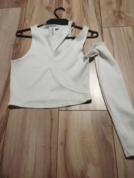 Top biały na jednej stronie długi rękaw M