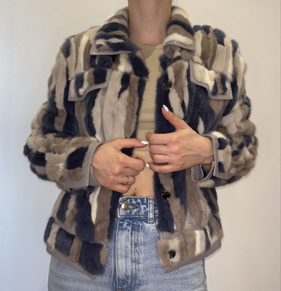 Kurtka Ramoneska z futra norki ( Copenhagen Fur ) roz.S jedwab/skóra