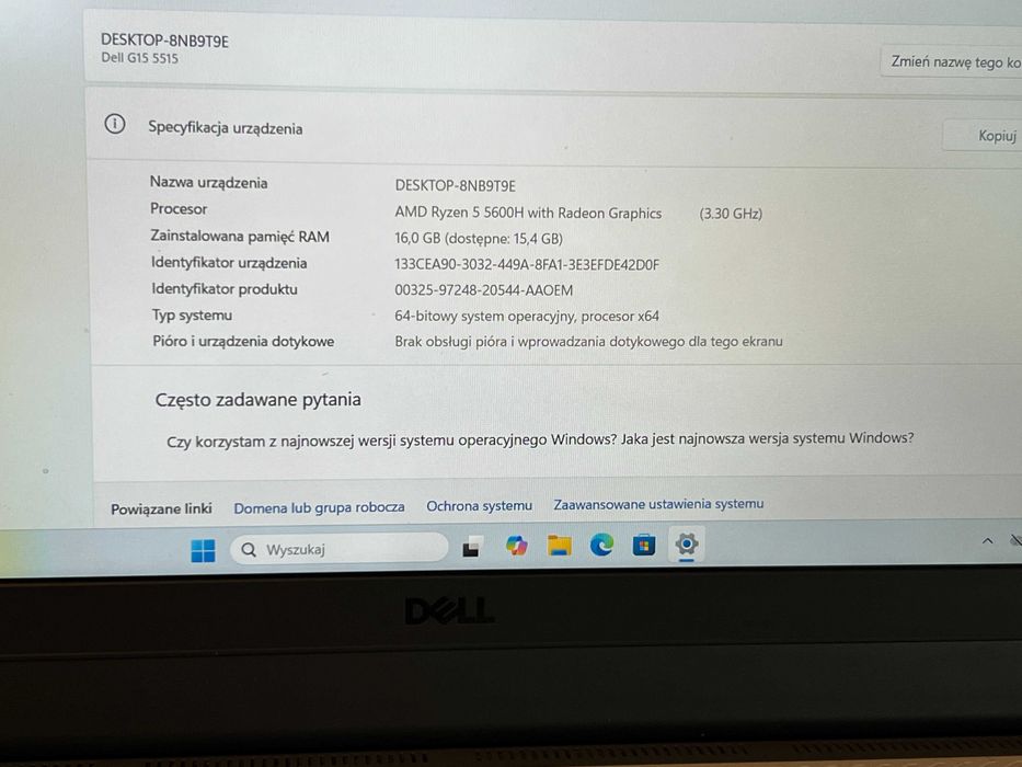 Laptop Dell G15 5515 Ryzen 5 / 16GB /SSD 512GB / RTX 3050 15,6 Win 11