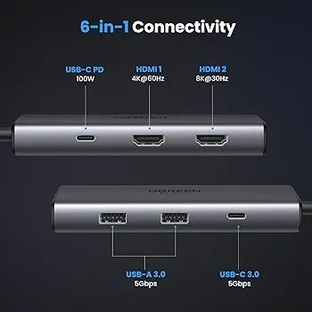 Adapter hub Stacja dokująca ugreen 15852 6 w 1 usb-c 2hdmi 2usb