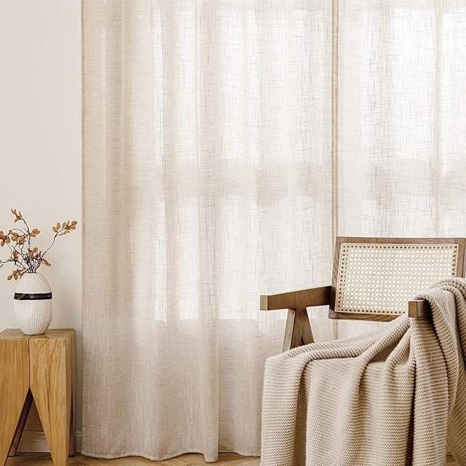 Miulee Zasłony Zestaw 2 Sztuk, 245 x 140 cm Przelotki Biały Ryż Len