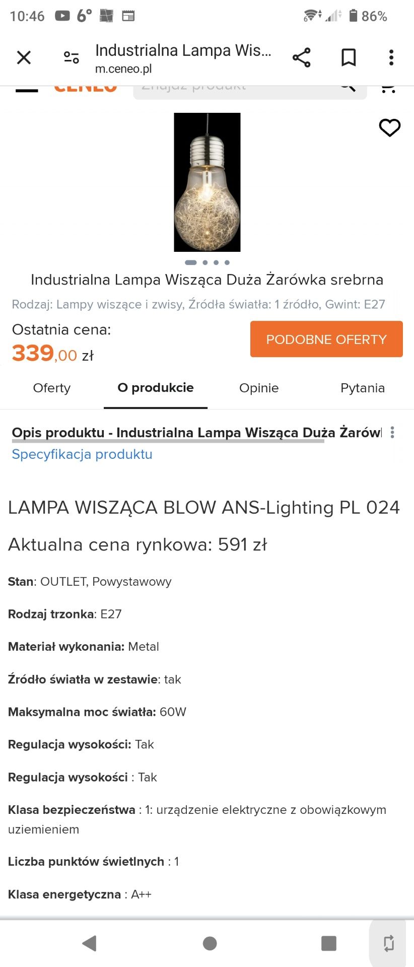 Lampa wisząca, żyrandol, duża żarówka