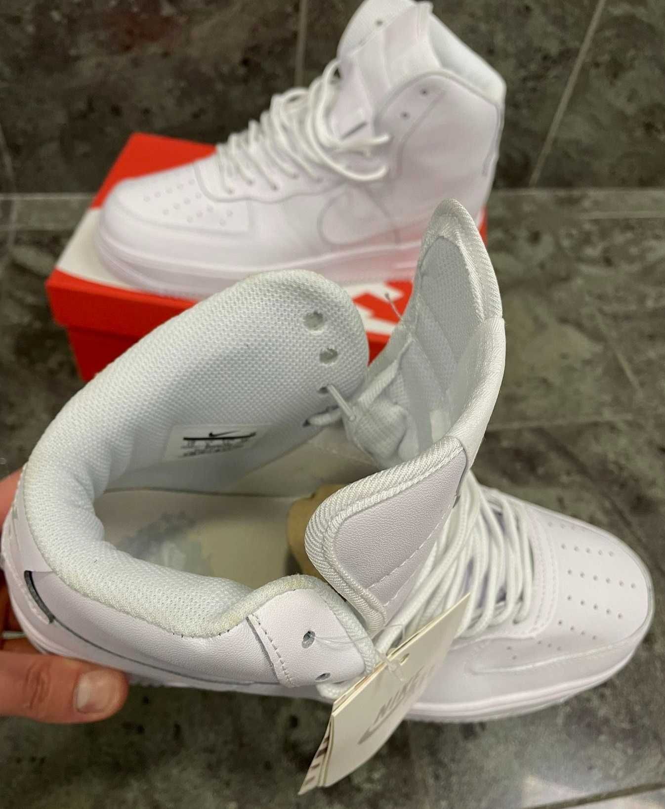 Кроссовки Мужские Найк Air Force белые высокие Nike натуральная кожа