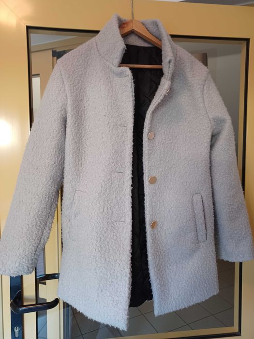 Szary jesienno- zimowy Płaszcz ocieplany marki Made In Italy rozmiar S
