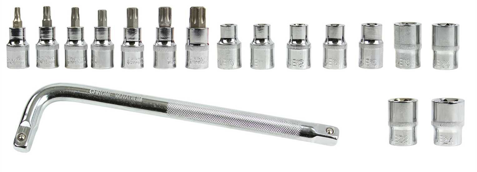 Klucze nasadowe torx zestaw kluczy w walizce torxy 1/2" 17szt E10-E24