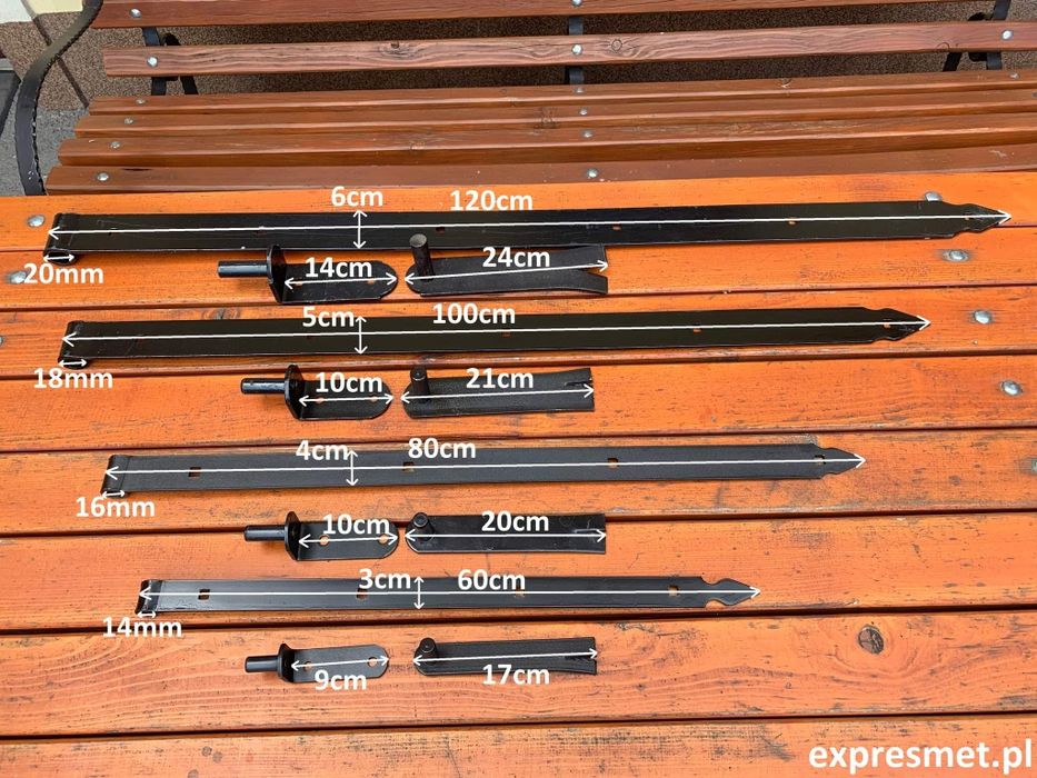 2 Zawiasy 60cm do drzwi stajni + zasuwa rygiel zamek Kowals