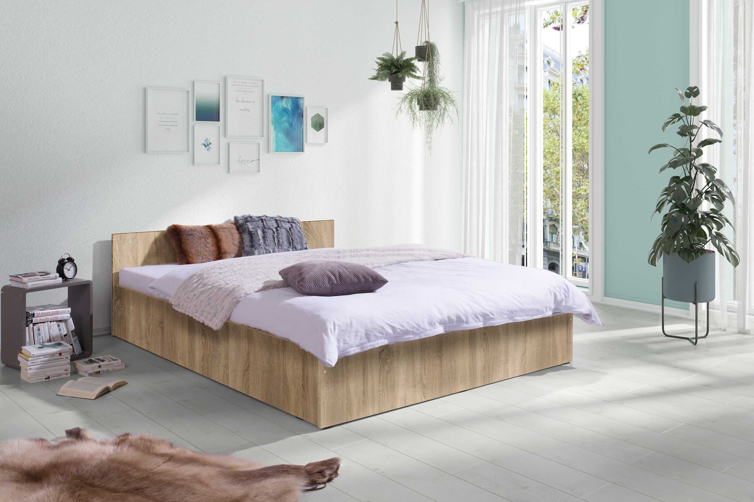 Łóżko Podwójne 160x200 + gruby materac + mocny drewniany stelaż NOWE