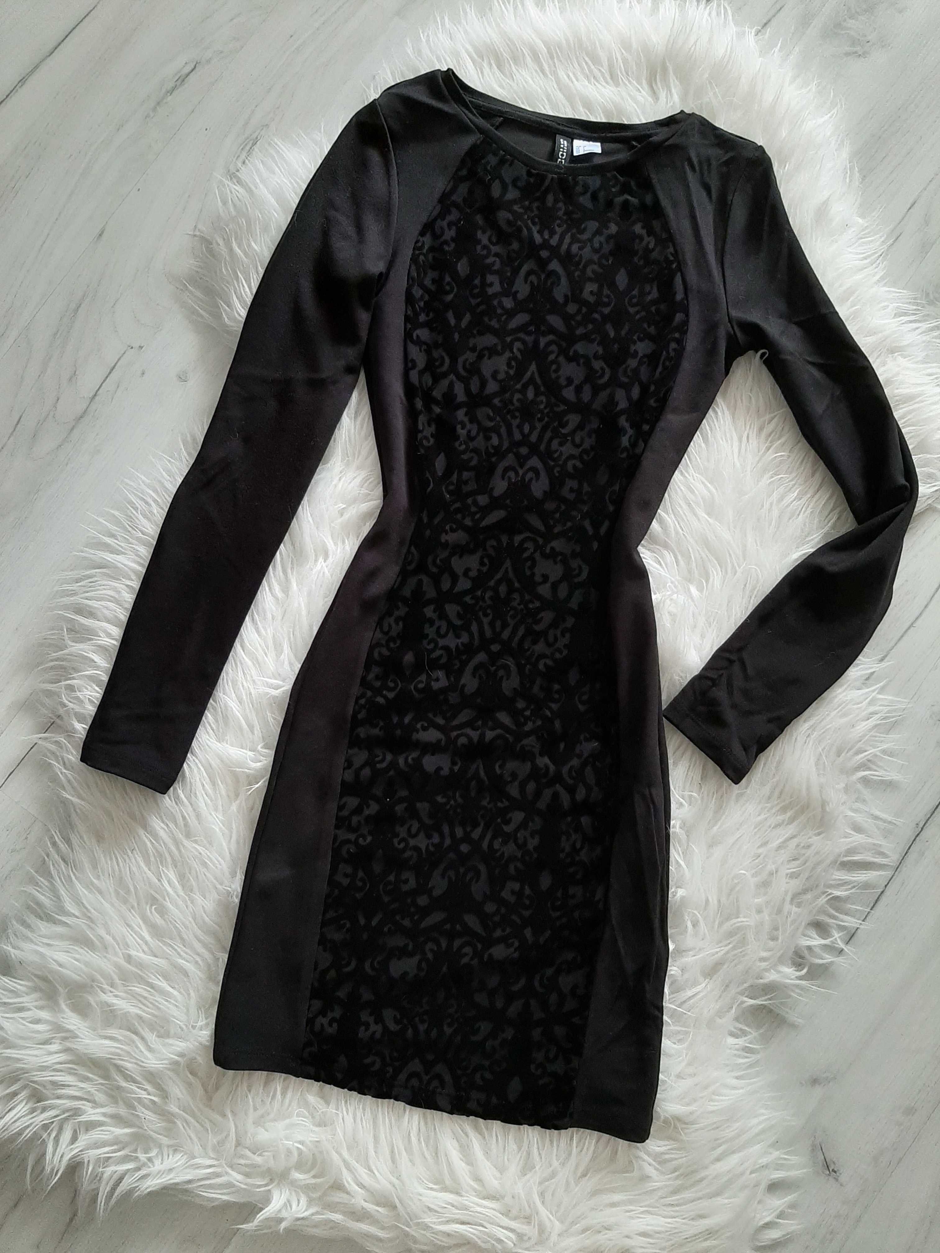 H&M Piękna czarna sukienka z koronkowym wzorem