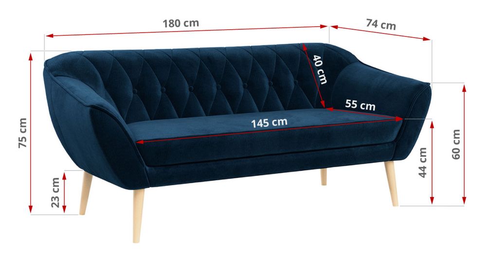 Trzyosobowa sofa skandynawska na drewnianych nóżkach