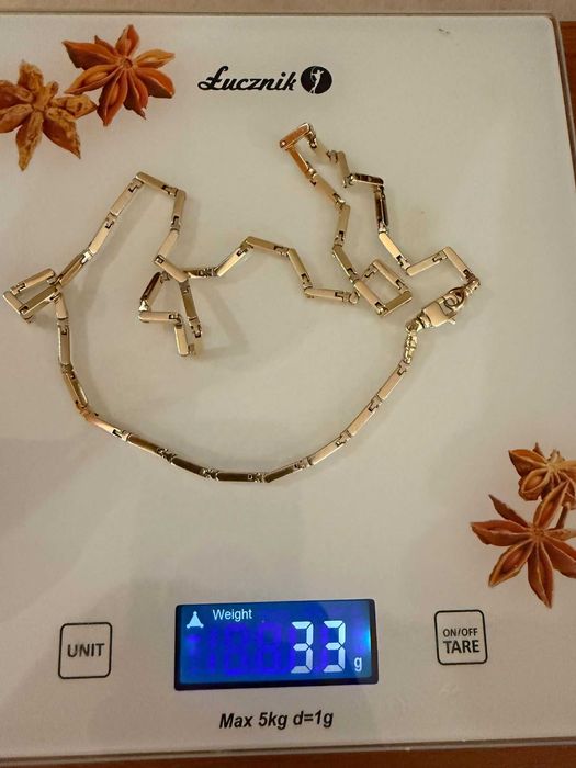 złoty łańcuszek hamer żółte i białe złoto. 585 32,5g