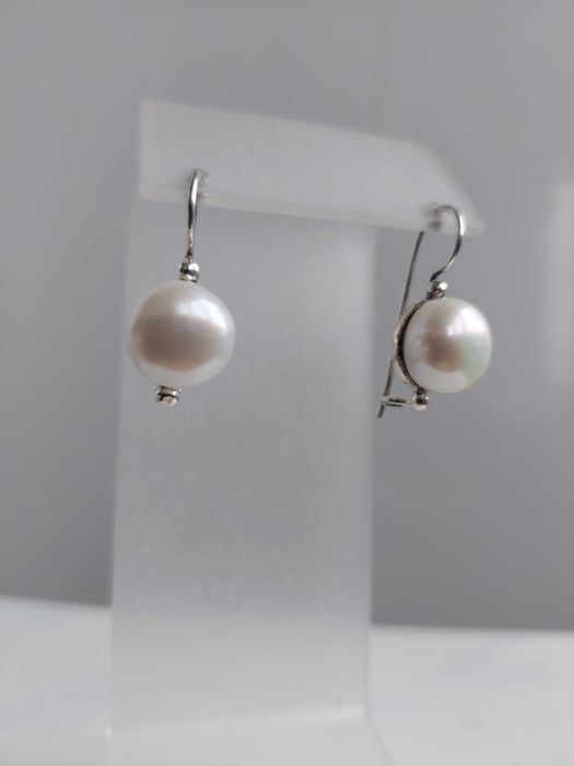 серебряные классические серьги с натуральными жемчужинами