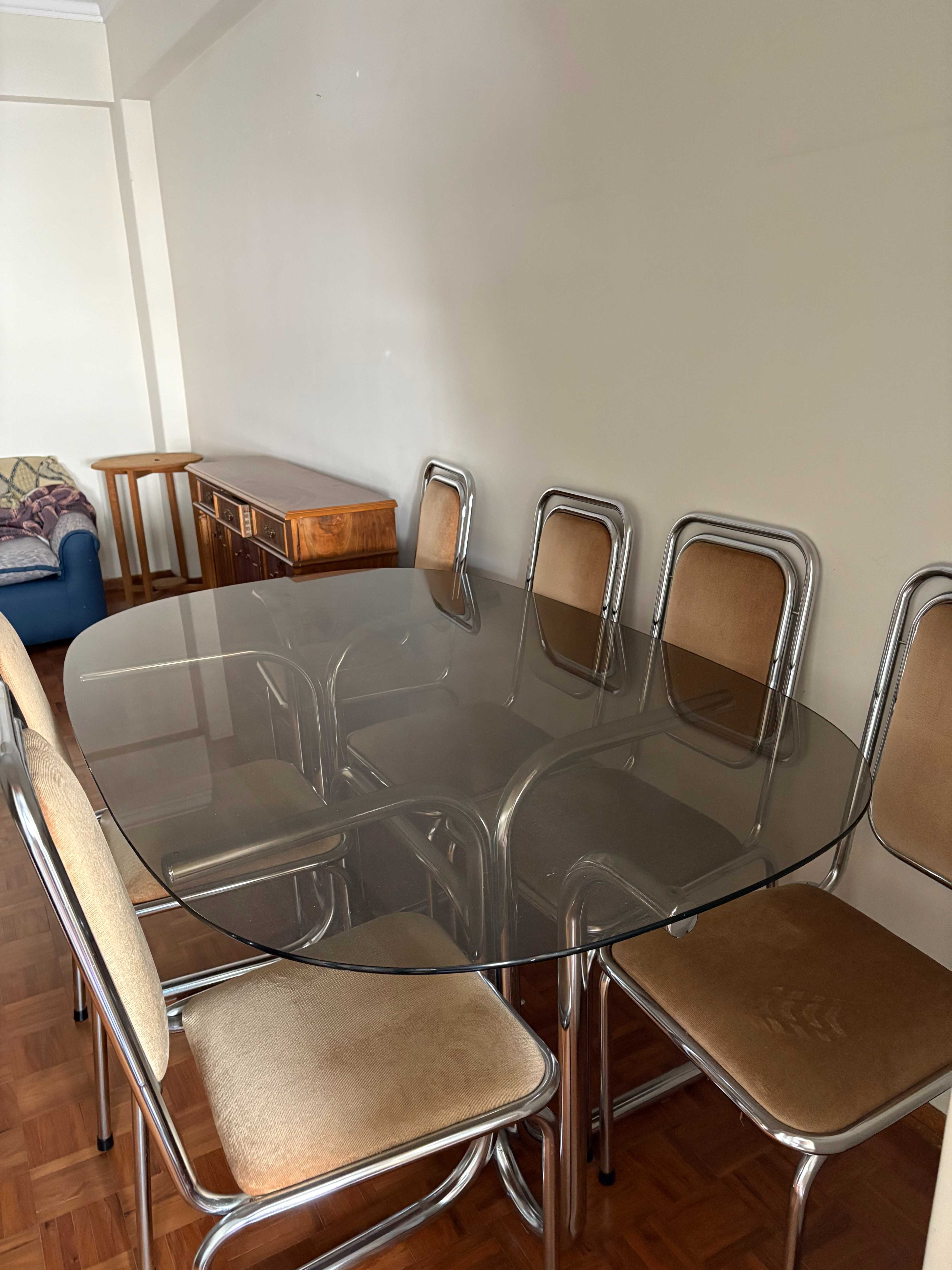 Conjunto Mesa Jantar Vidro + 6 cadeiras