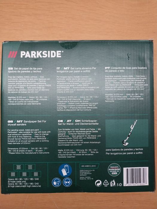 Conjunto de Lixas para Lixadora de Parede e Teto - Parkside