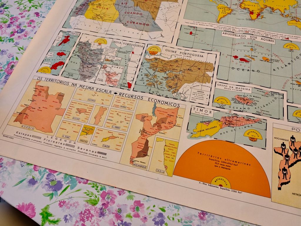 Poster Cartaz Vintage Original - Mapa Portugal Adjacente e Ultramarino