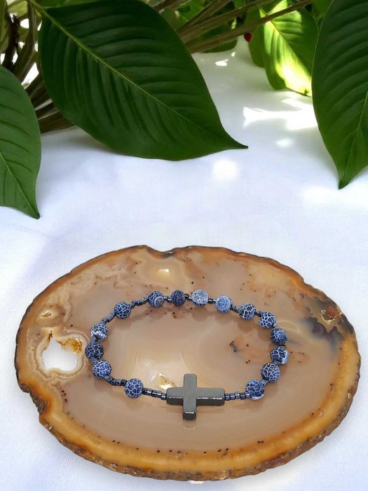 Bransoletka różaniec, dziesiątka różańca, AGAT MRÓZ TRAWIONY #1000