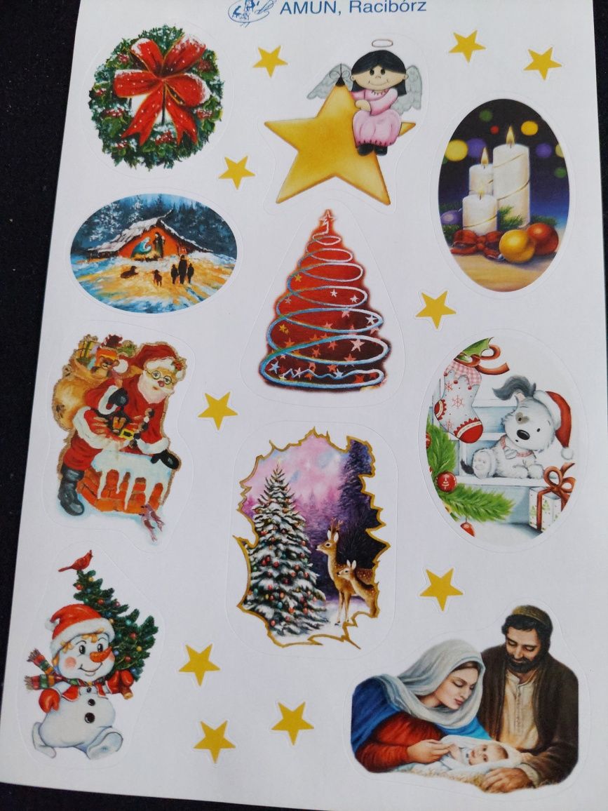 Zestaw trzech kartek Świątecznych Bozeonarodzeniowych plus naklejki