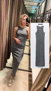 Платье Zara, рубчик, графитовый цвет, тренд 2024, майка,  три цвета