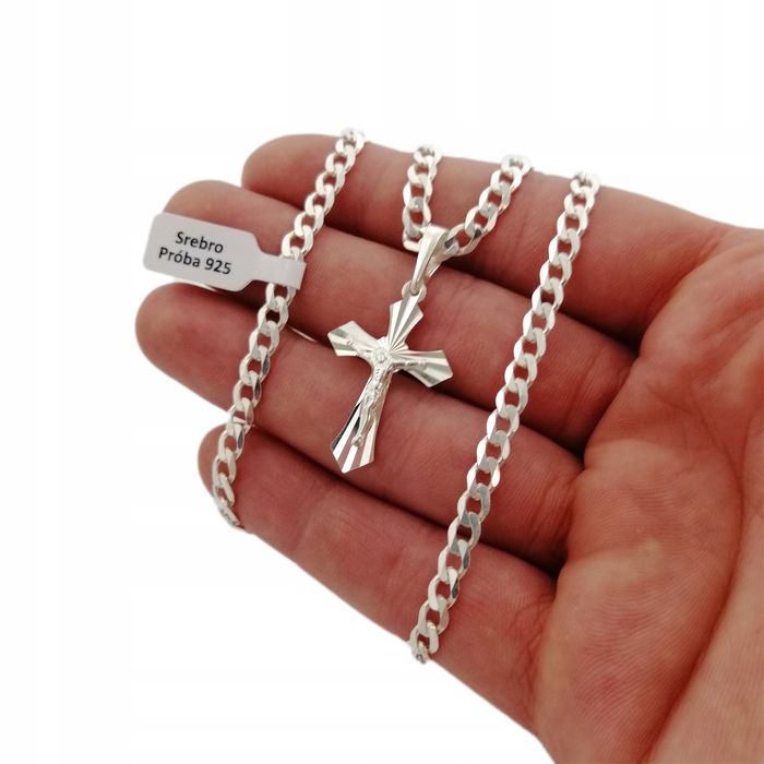 Srebrny Łańcuszek Pancerka+krzyżyk Próba 925/55cm