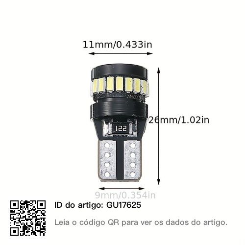 Conjunto de 10 lâmpadas Luz branca Led Canbus T10 24smd 2825 NOVO