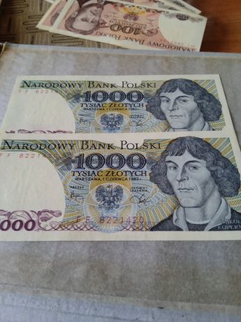 Banknoty Prl 1000zl Rok 1982 Cena za dwa Banknoty są nr po nr stan Unc