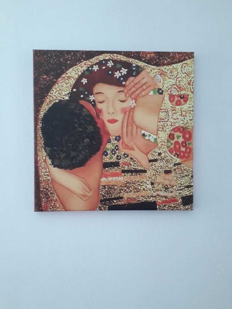 Trzy obrazy reprodukcje Gustav Klimt 45x45 cm