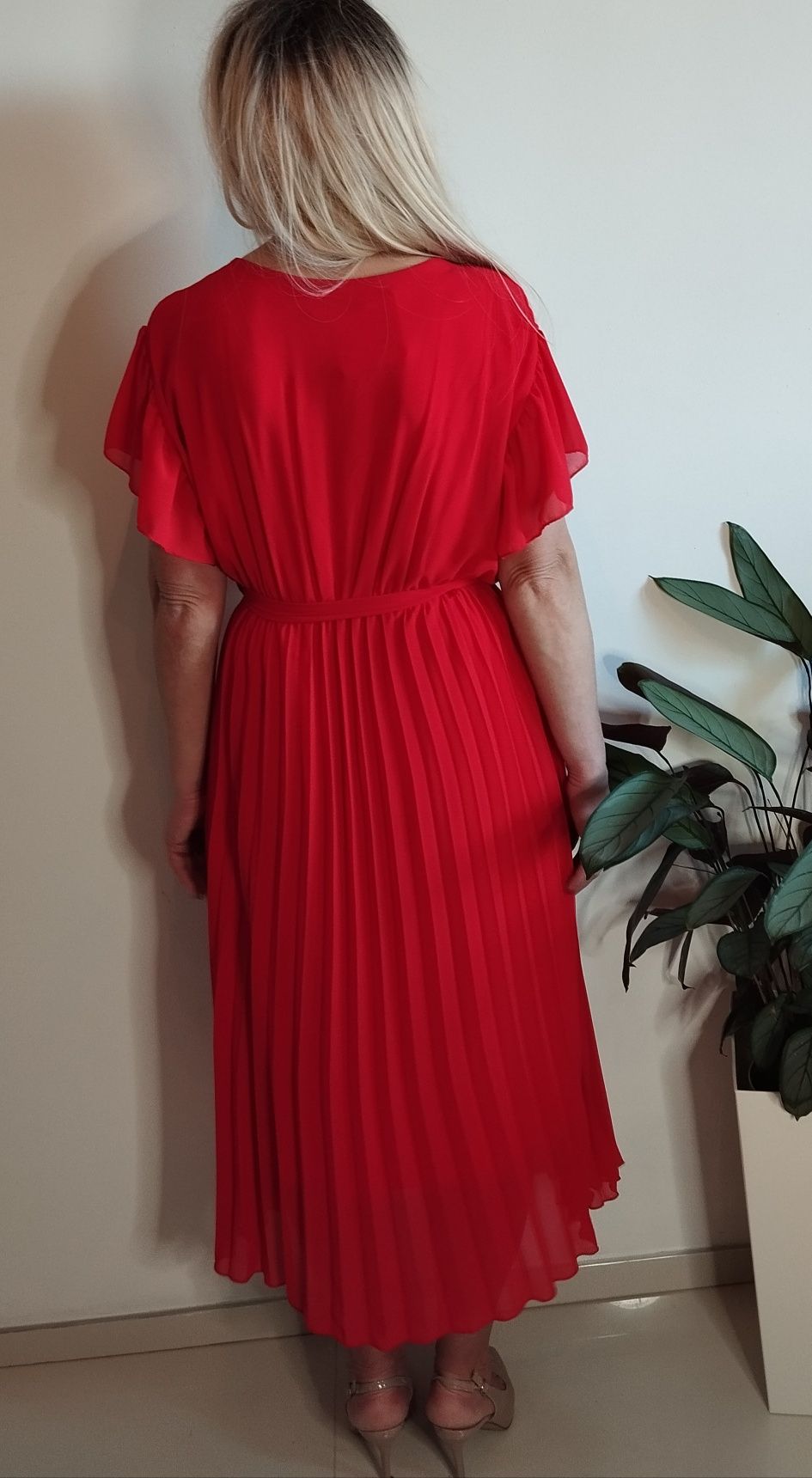 Sukienka 2xl 44 wesele chrzciny wieczorowa plisowana elegancka midi
