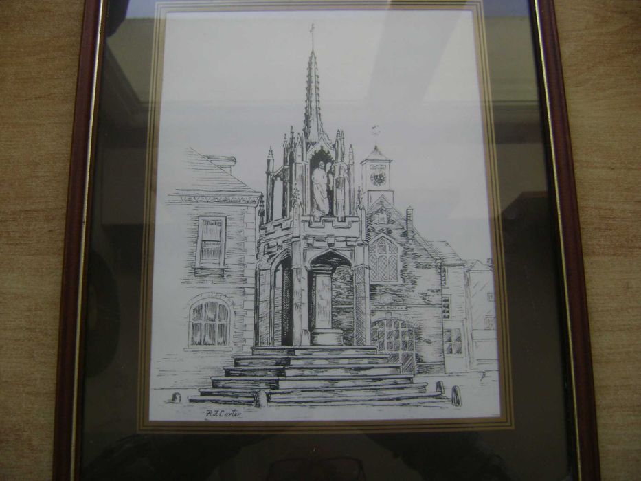 Starocie z PRL - Grafika R. J. Carter = Obraz pod szkłem 32 cm x 28 cm