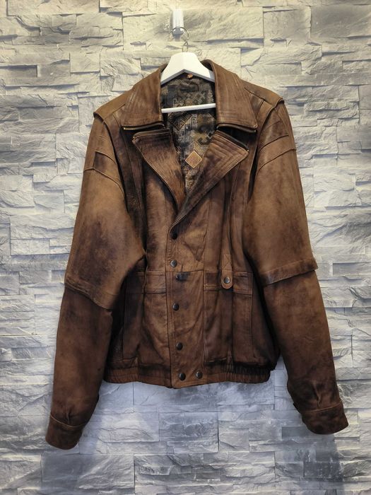 Kurtka Skórzana Vintage England Made Brązowa Skóra Bomberka