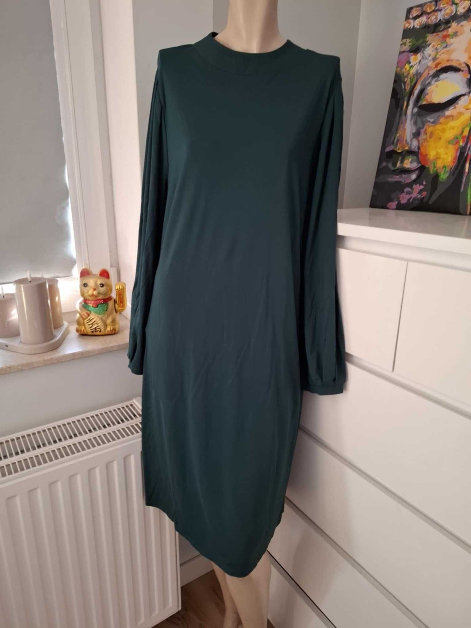 XXXL 46 Bodyflirt 61% wiskoza ciemnozielona sukienka zielony butelkowy