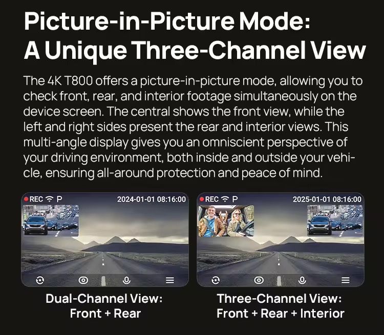 Акція! 70mai T800 + rc24+Up04+256Gb Відеореєстратор із салонною камер