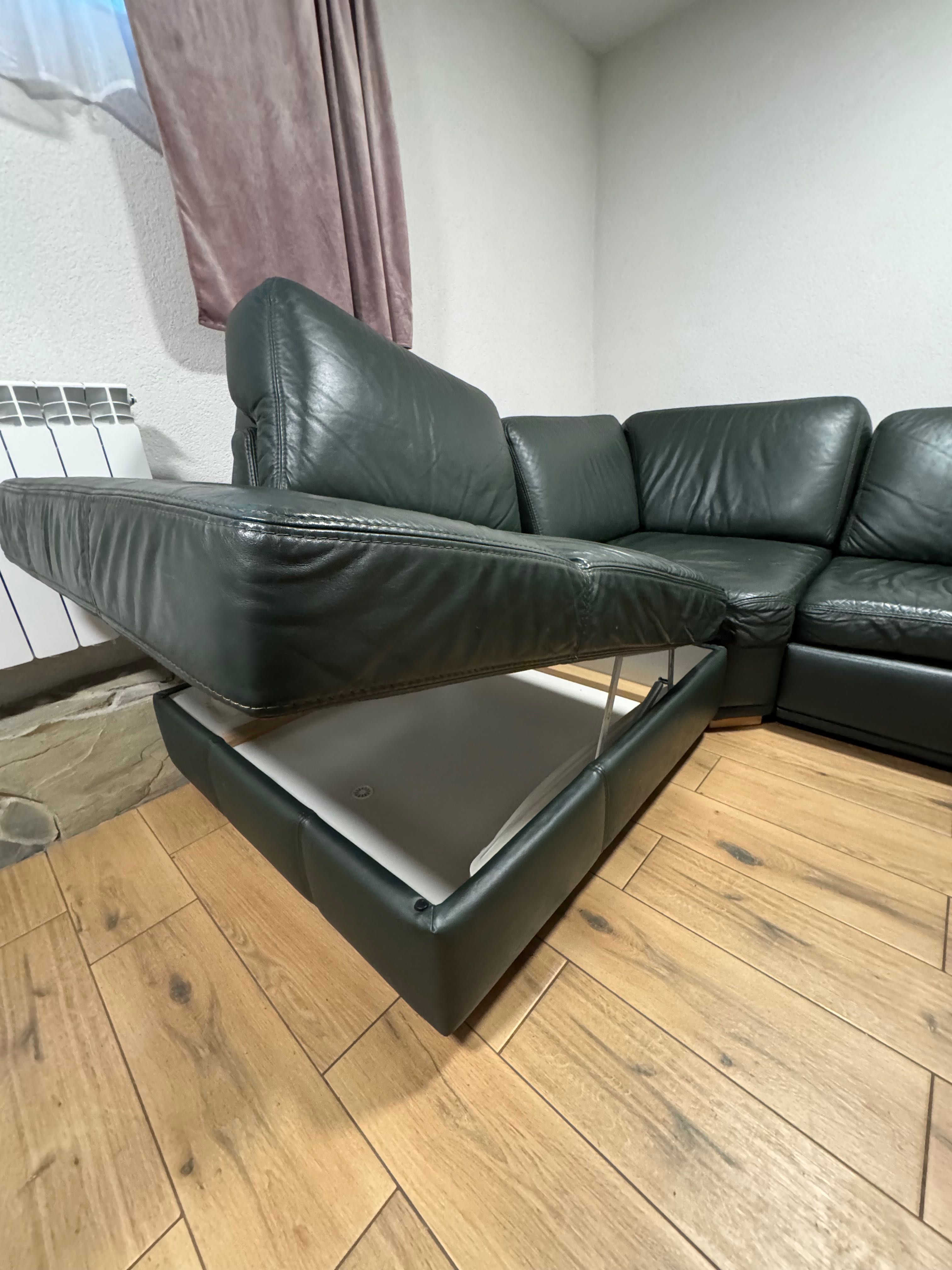 Narożnik skóra naturalna Etap sofa z funkcją spania c. Zieleń