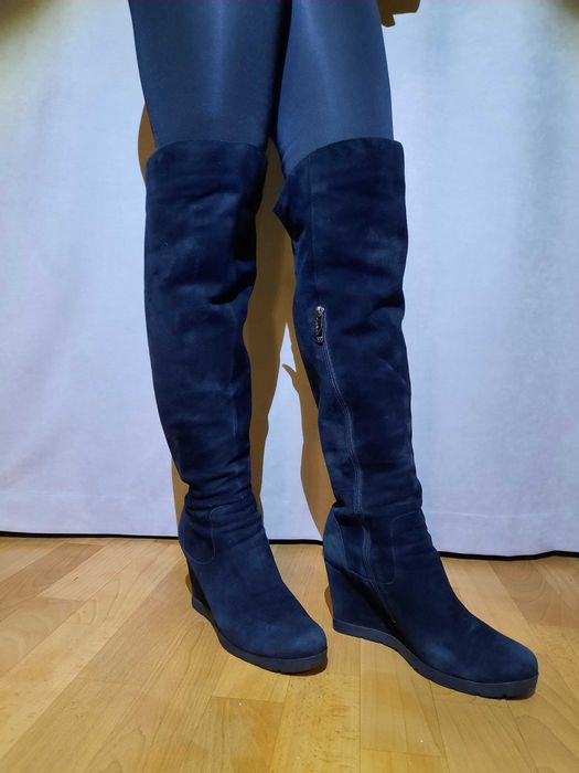 Жіночі чорні ботфорти чоботи сапоги 41 р Welfare натуральна шкіра замш