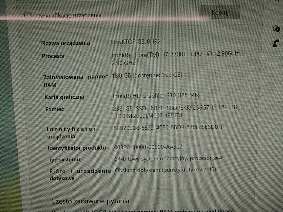 Komputer HP AiO i7 16GB Ram 256SSD + 2TB HDD