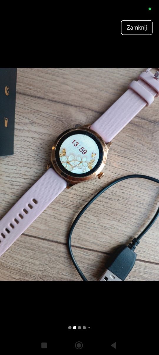 Smartwatch damski zegarek maxcom na silikonowym różowym pasku