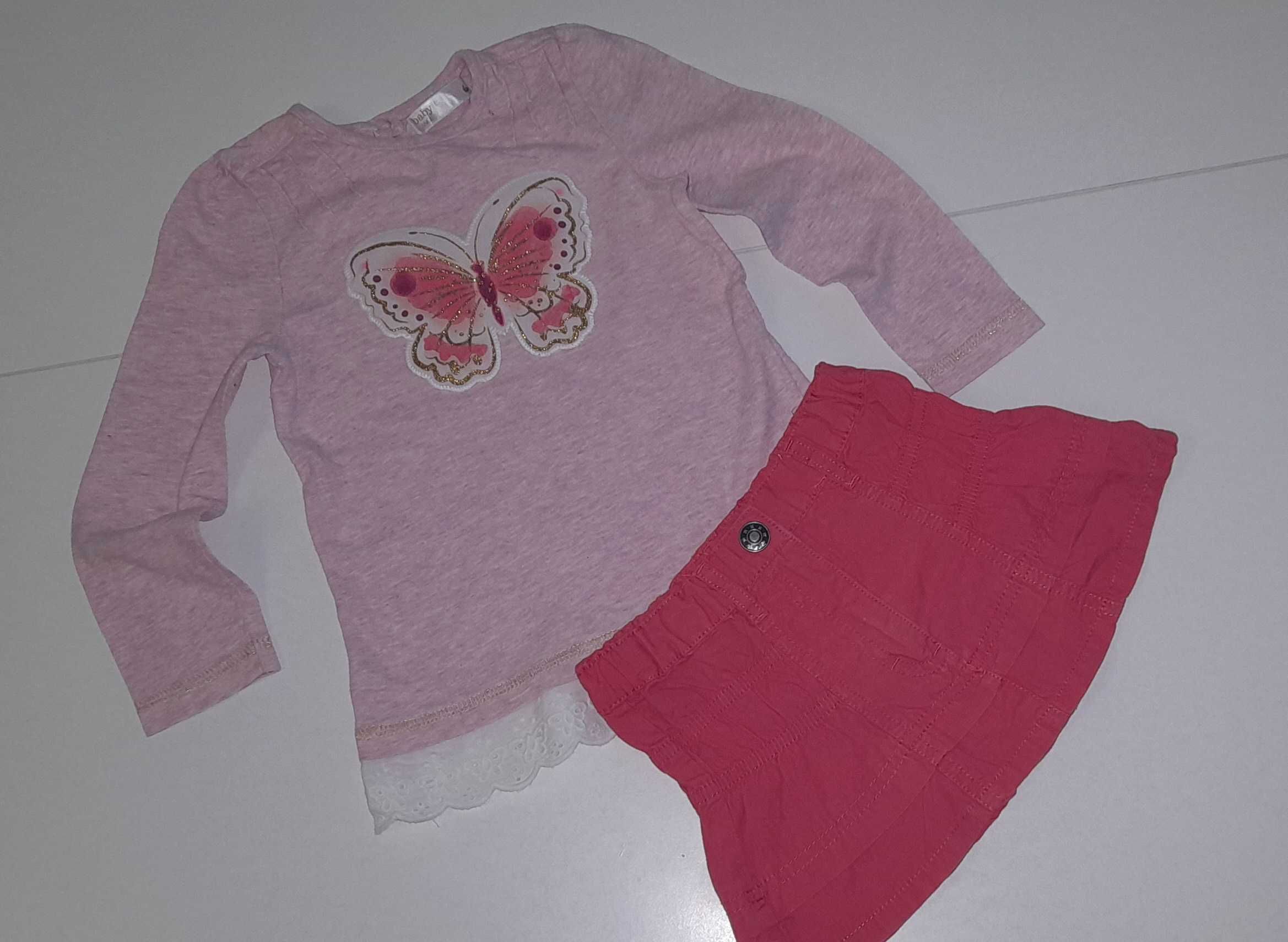 Baby M&Co bluzeczka motyl + spódniczka r. 86/92