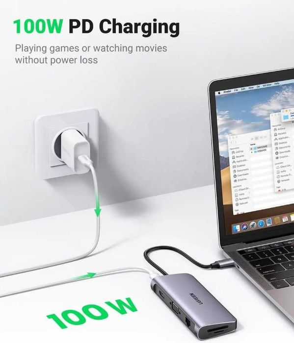 10in1 USB-хаб Ugreen Type-C Hub: HDMI VGA Ethernet USB3.0 SD/TF PD100W