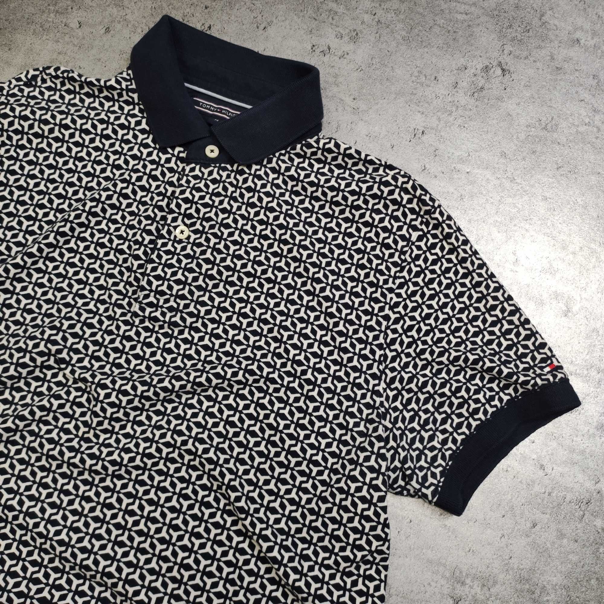 MĘSKA Koszulka Polo Granatowa Wzorek Bawełna TH Tommy Hilfiger Haft