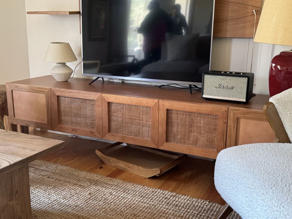 Móvel Aparador Tv Secreataria Palhinha Rattan Madeira cómoda