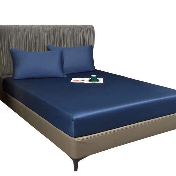 Prześcieradło z Gumką 200x200 Granatowe Gładkie