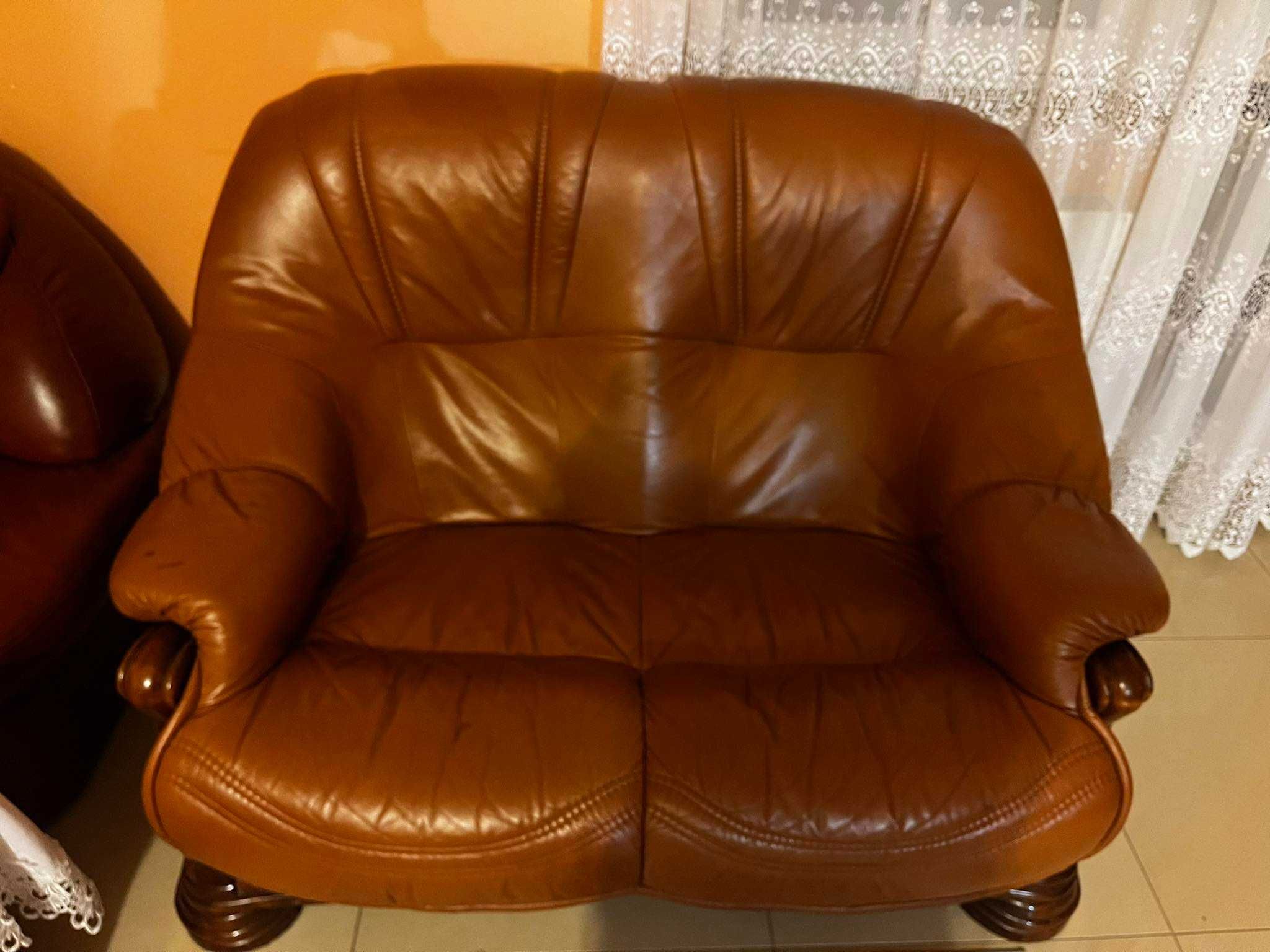 Komplet 2+1 sofa i fotel ze skóry naturalnej